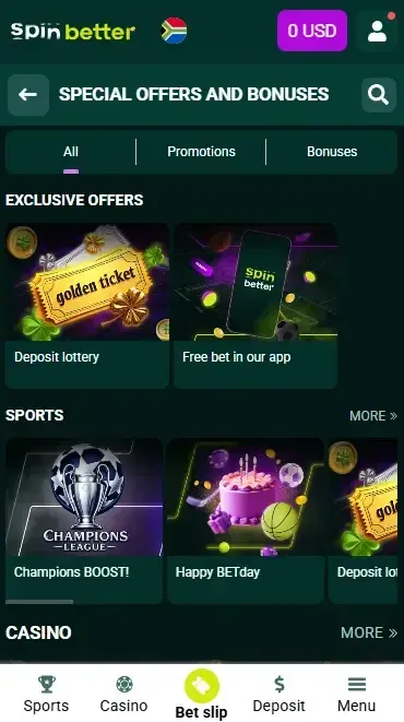 Spinbetter South Africa Deposit Bonuses