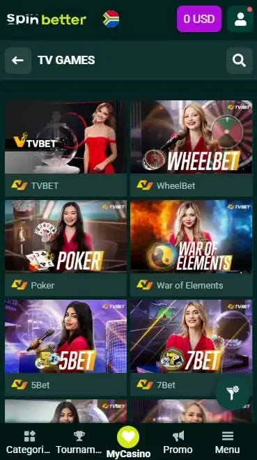 Spinbetter South Africa: TV Games