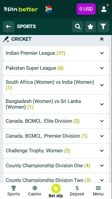 Spinbetter South Africa Cricket Matches and Events