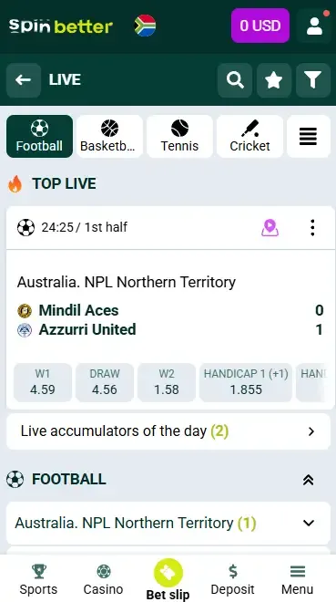 Spinbetter Live Betting