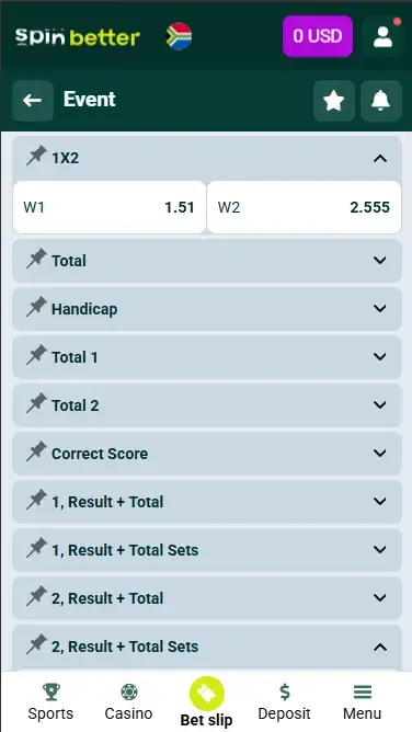 Spinbetter South Africa Betting Markets