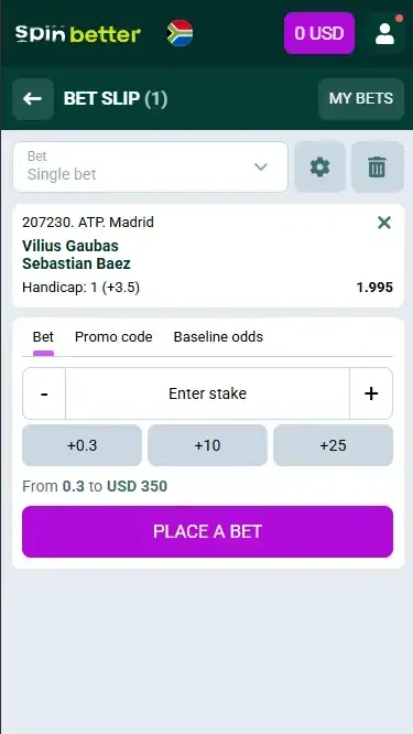 Spinbetter South Africa Bet Slip