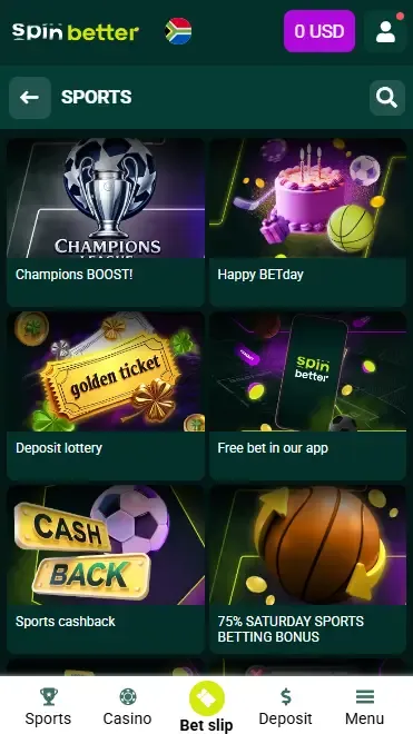 Spinbetter South Africa: Sport Bonuses