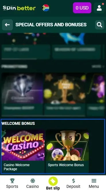 Spinbetter Welcome Bonuses in South Africa