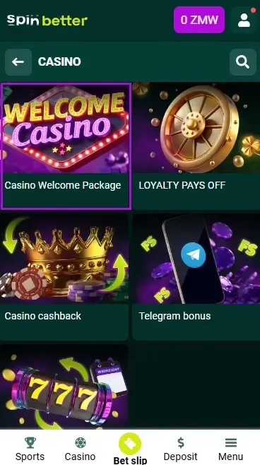 Spinbetter Zambia: Casino Welcome Bonus