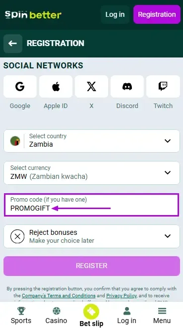 Spinbetter Zambia Promo Code