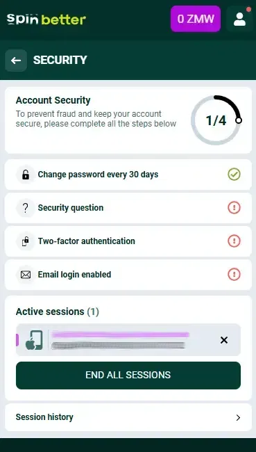 Spinbetter Zambia Account Protection