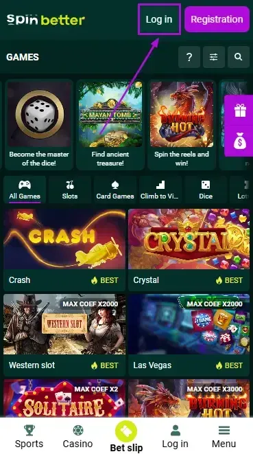 Spinbetter Zambia Login Button