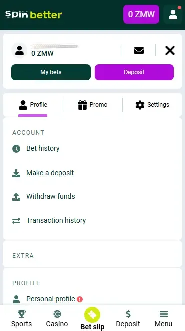 Spinbetter ZM Account