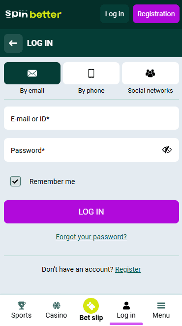 Spinbetter Login via Email in Zambia