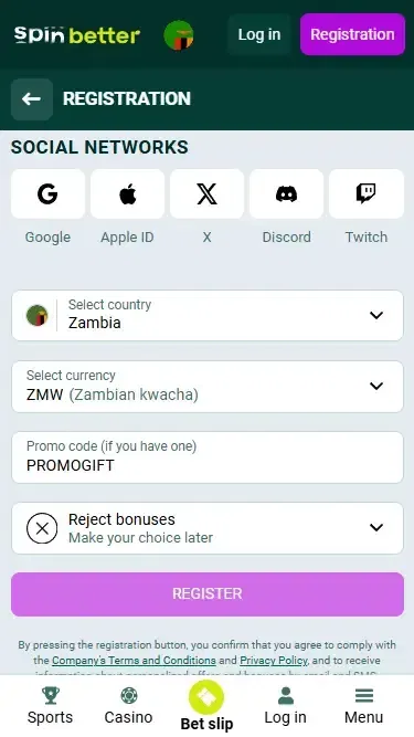 Spinbetter Zambia Promo Code