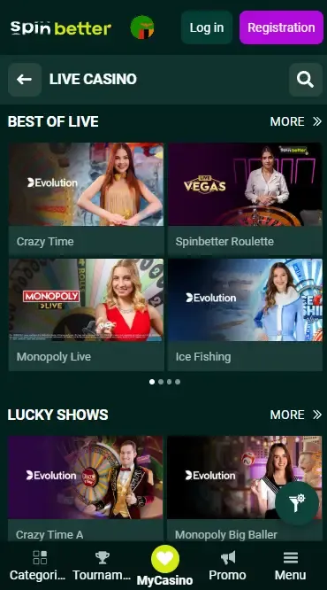Spinbetter Zambia: Live Casino
