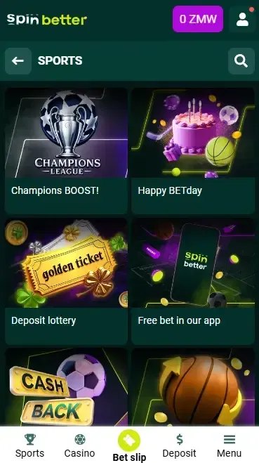 Spinbetter Zambia Sport Bonuses