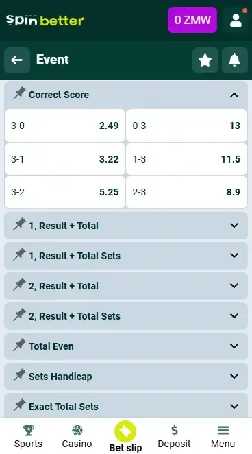 Spinbetter Zambia Correct Score