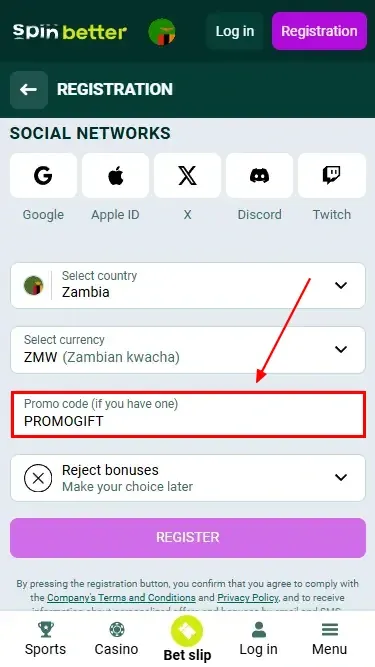 Spinbetter Zambia Promo Code