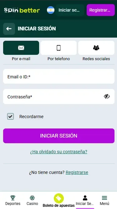 Inicio de sesión en Spinbetter por email en Argentina