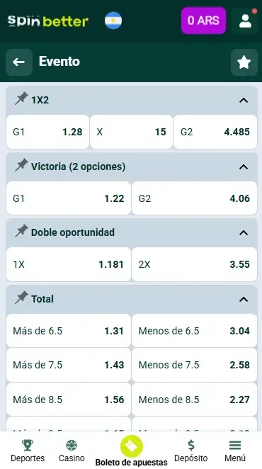 Mercados de boxeo de Spinbetter Argentina