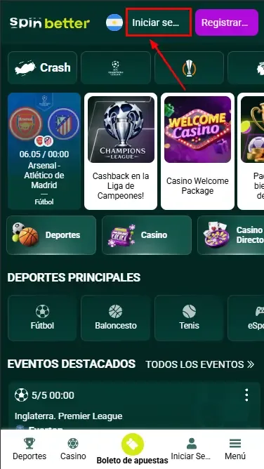 Botón de inicio de sesión de Spinbetter Argentina
