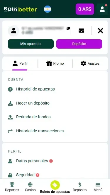 Cuenta de Spinbetter AR