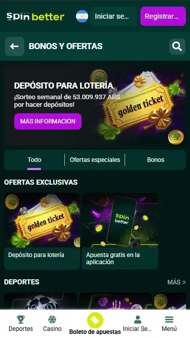 Bonos por depósito de Spinbetter Argentina