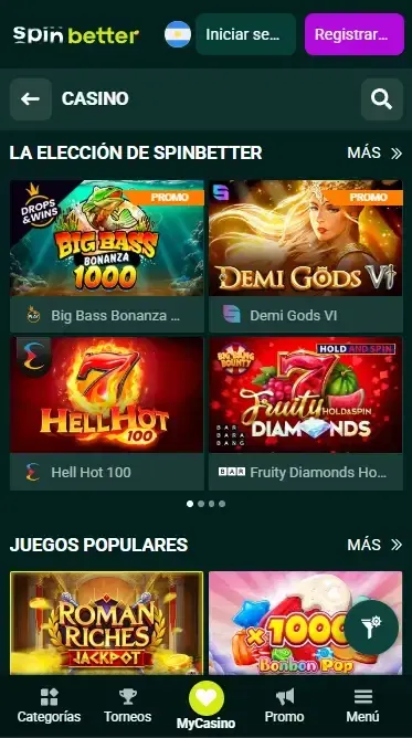 Spinbetter Argentina: Juegos de tragamonedas