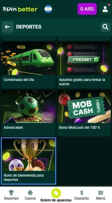 Spinbetter Argentina: Bono de bienvenida de deportes