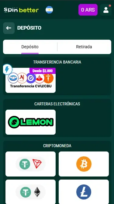 Spinbetter Argentina: Opciones de depósito