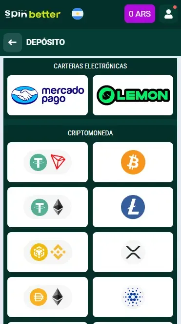Spinbetter Argentina: Métodos de depósito