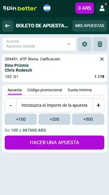 Spinbetter Argentina: boleto de apuestas