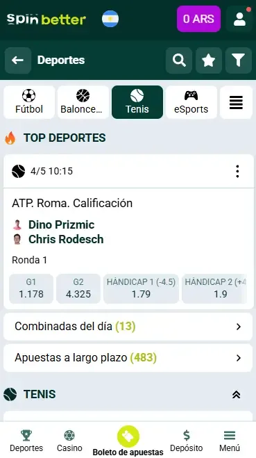 Eventos de Tenis de Spinbetter en Argentina