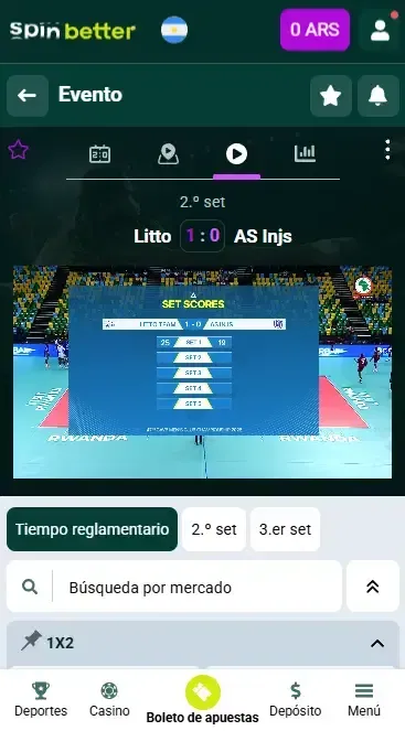 Retransmisión en directo de voleibol de Spinbetter Argentina