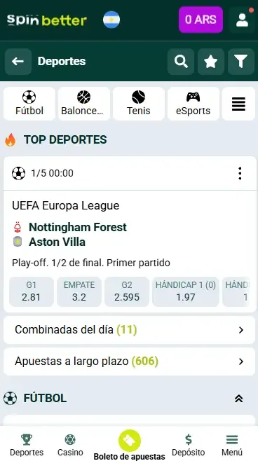 Apuestas deportivas de Spinbetter Argentina