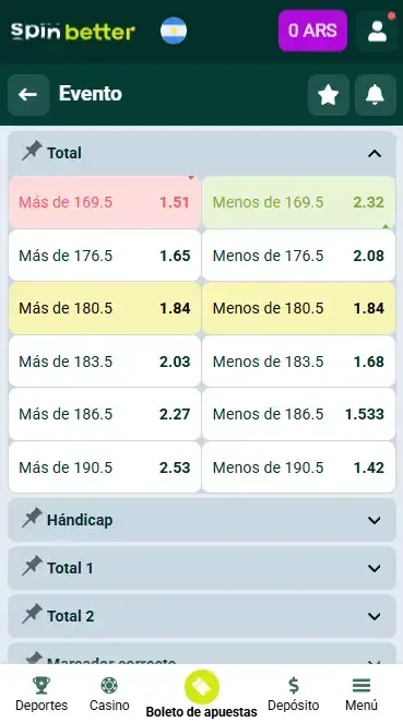 Spinbetter Argentina Vóley Totales y Hándicap