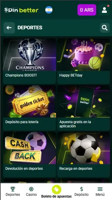 Spinbetter Argentina: Bonos de deportes