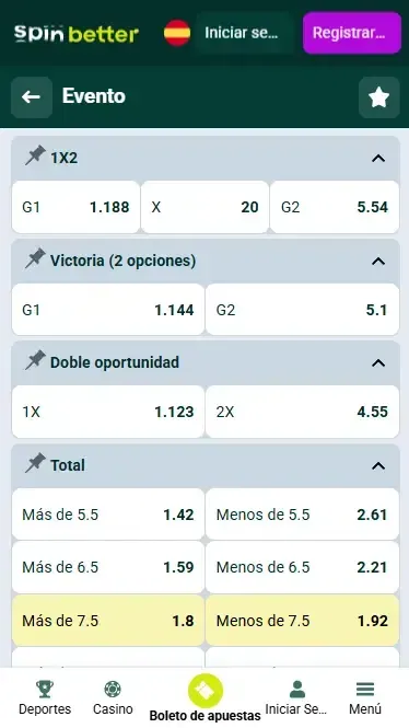 Mercados de boxeo de Spinbetter España