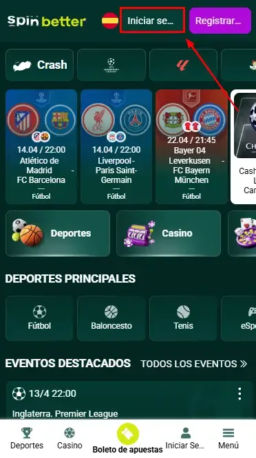 Botón de inicio de sesión de Spinbetter España