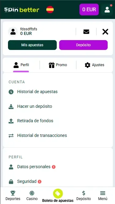 Cuenta de Spinbetter ES