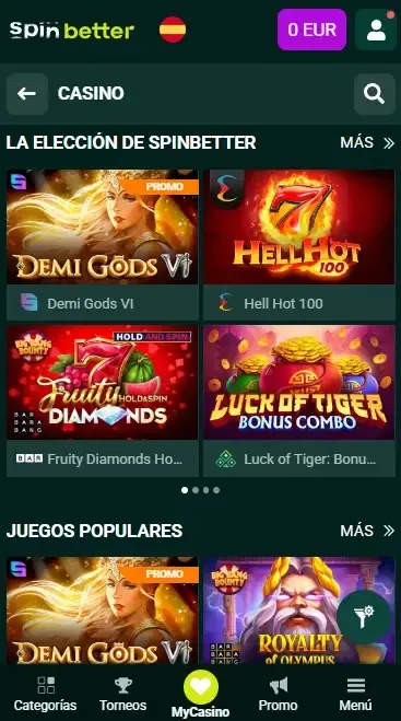 Spinbetter España: Juegos de tragaperras