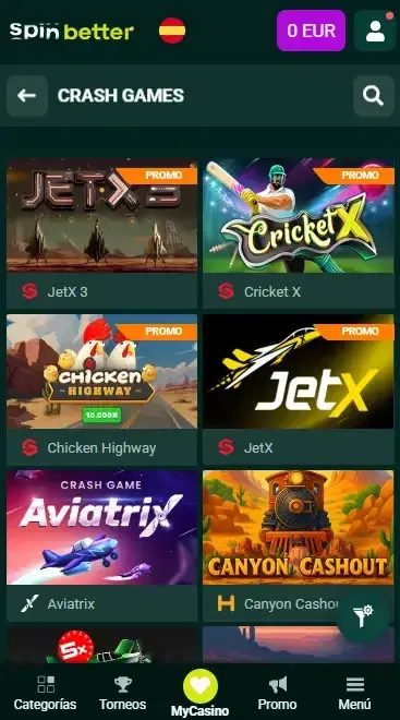 Spinbetter España: Juegos Crash