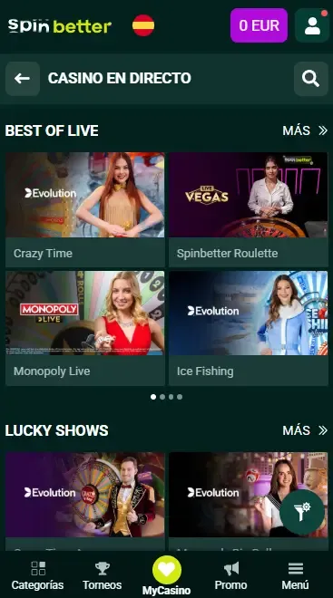 Spinbetter España: Casino en vivo