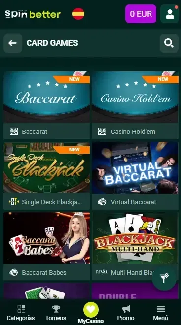 Spinbetter España: Juegos de mesa