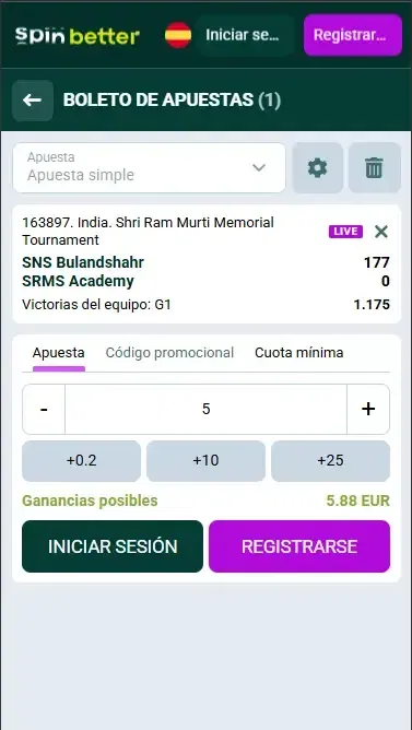 Spinbetter España: Boleto de apuestas de críquet