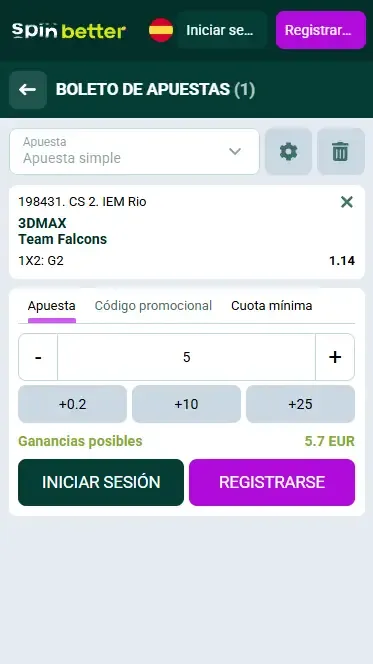 Spinbetter España: Cupón de apuestas de eSports