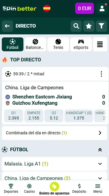 Apuestas en directo de Spinbetter