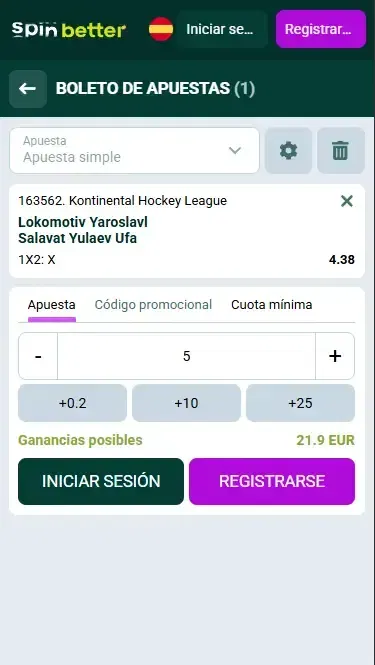 Boleto de apuesta de hockey de Spinbetter España