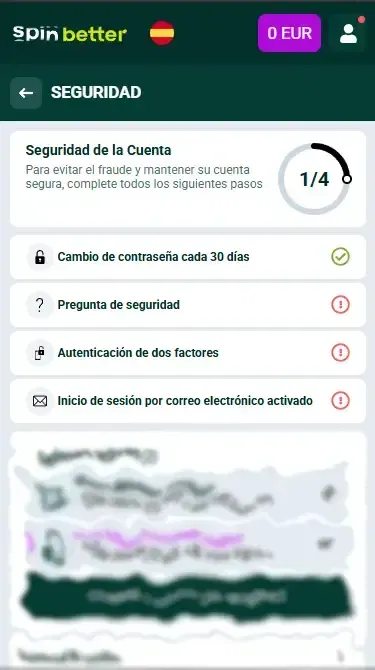 Spinbetter España: Protección de la cuenta