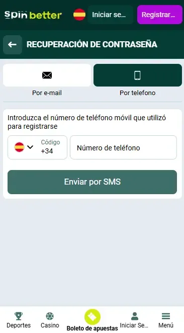 Recuperación de contraseña por número de teléfono