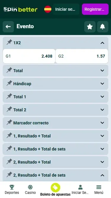 Spinbetter España Mercados de Apuestas