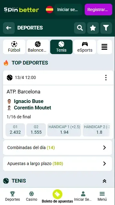 Eventos de tenis de Spinbetter en España