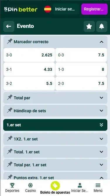 Spinbetter España Marcador exacto (Voleibol)